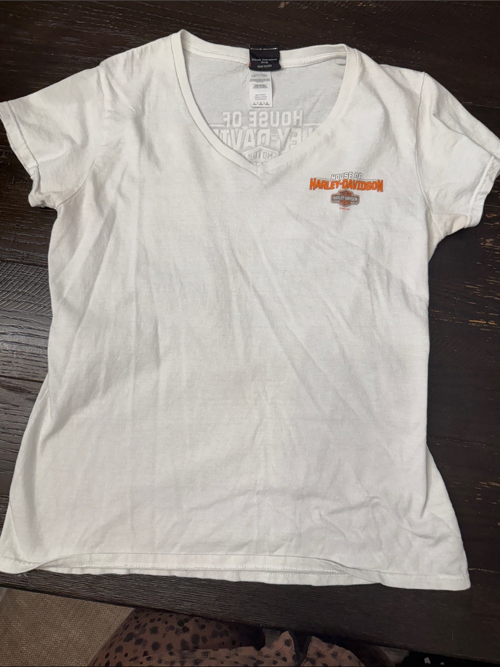 Harley-Davidson White V-Neck Tee with Orange Chest Logo